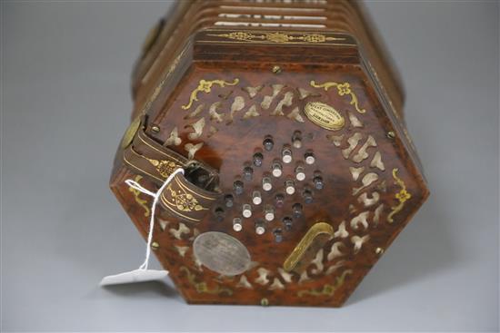 A 19th century Louis Lachenal Presentation cut brass inlaid thuya concertina,